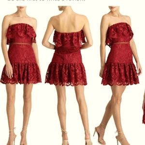 Monique Lhuillier Lace Ruffled Strapless Minidress NWT